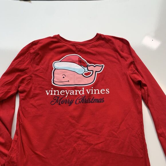 Adult Unisex M Vineyard Vines Red LS Christmas Whale Pocket Tee Shirt - Picture 8 of 9